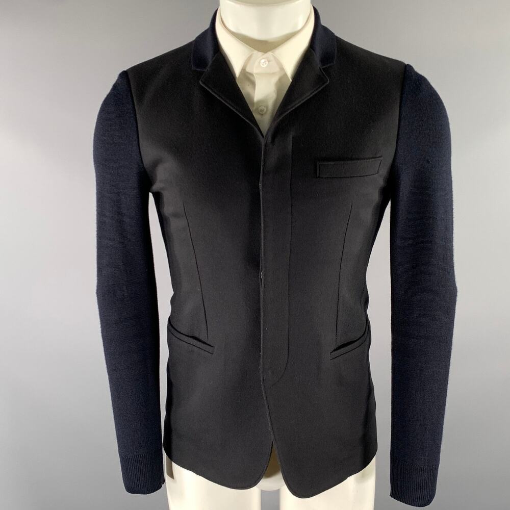 EMPORIO ARMANI Size 34 Navy Ribbed Wool Polyamide Jacket